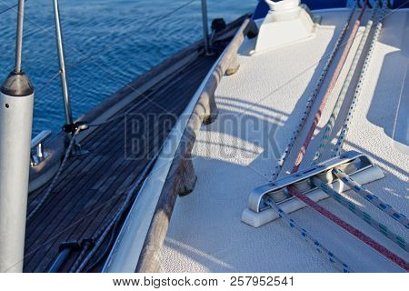 Lines And Bow Of A Sailboat Around Sunset