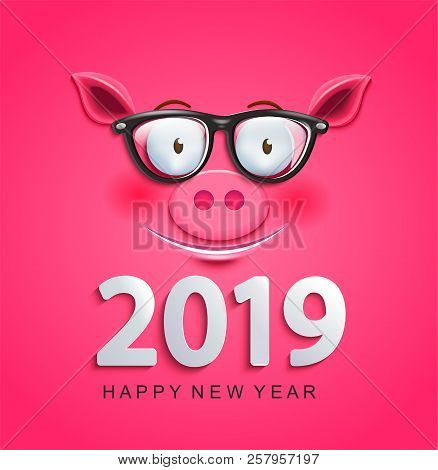 Greeting Card For 2019 New Year With Pig Face