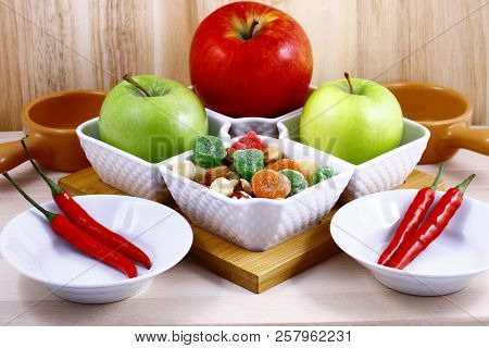 Beautifully Laid Out Fresh Summer Fruits On A Background Of Cutting Boards