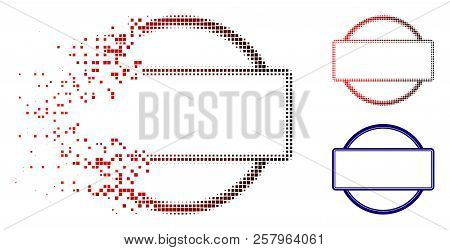 Double Round And Rectangle Frame Icon In Fractured, Pixelated Halftone And Undamaged Entire Variants