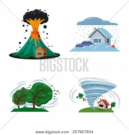 Vector Illustration Of Natural And Disaster Sign. Collection Of Natural And Risk Stock Vector Illust