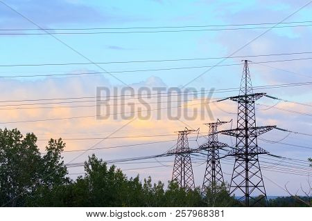 Power Line Evening Photo / Industrial Area Shortly Before Sunset