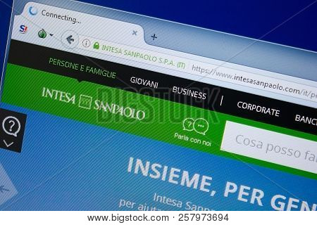 Ryazan, Russia - September 09, 2018: Homepage Of Intesa San Paolo Website On The Display Of Pc, Url 