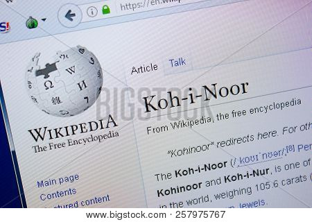 Ryazan, Russia - September 09, 2018 - Wikipedia Page About Koh-i-noor On A Display Of Pc
