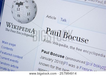 Ryazan, Russia - September 09, 2018 - Wikipedia Page About Paul Bocuse On A Display Of Pc