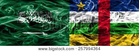 Saudi Arabia Vs Central African Republic Smoke Flags Placed Side By Side. Thick Colored Silky Smoke 