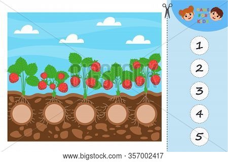 Game For Preschool Children. Educational A Mathematical Game. Garden. Count How Many Strawberries Ar