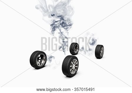 3d Rendering Of A Conceptual Image Of A Car Disapearing Leaving Just The Wheels