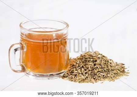 Herbal Infusion Fennel Tea In Glass Cup And Glass Tea