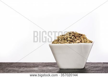 Fennel Seeds In A Small Bowl - Foeniculum Vulgare