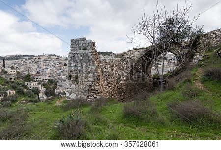 Jerusalem, Israel, February 29, 2020 : The Ruins Of An Old Christian Monastery Are In The Gey Ben Hi