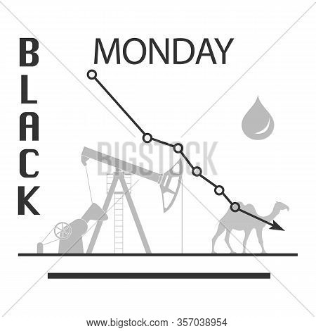 Vector Illustration Oil Industry. Falling Prices. Economic Crisis. Schedule Drop In Demand. Market. 