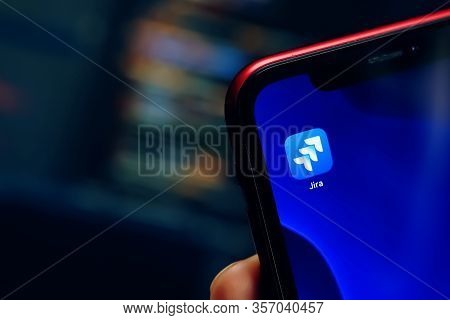 Bishkek, Kyrgyzstan - March 14, 2020: Jira Task Manager Software On Apple Iphone Smartphone