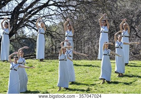 Olympic Flame Handover Ceremony For The Tokyo 2020 Summer Olympic Games At The Ancient Olympia