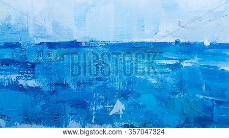 Art Detail Blue Abstract Oil Painted Background. Turquoise Oil Paint Texture. Abstract Art Backgroun