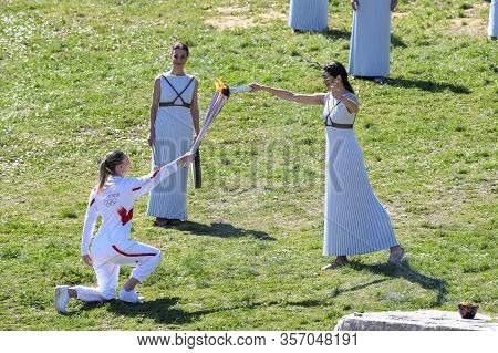 Olympic Flame Handover Ceremony For The Tokyo 2020 Summer Olympic Games At The Ancient Olympia