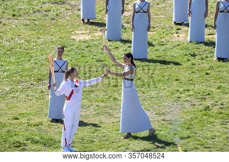 Olympic Flame Handover Ceremony For The Tokyo 2020 Summer Olympic Games At The Ancient Olympia