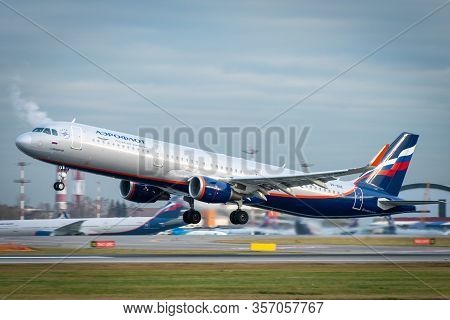 October 29, 2019, Moscow, Russia. Plane 
Airbus A330-300 Aeroflot - Russian Airlines At Sheremetyevo