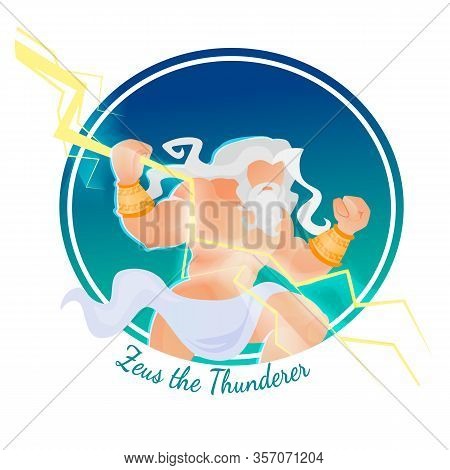 Mythological Hero Of Ancient Greece Powerful Wrath Angered Greek God Zeus With Lightning Bolt In Han