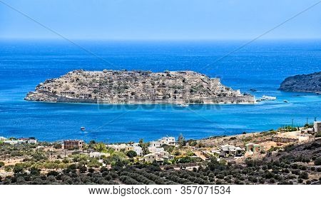 Island Spinalonga (kalydon) In The Western Gulf Of Mirabello Off The Island Crete In Greece