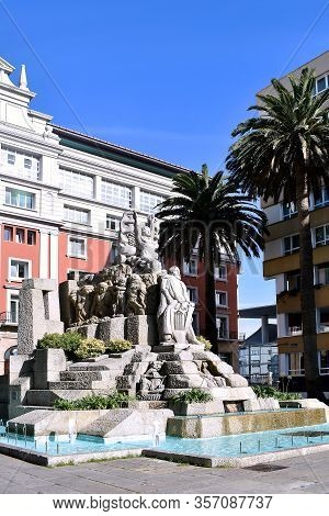 Monument To Manuel Curros Enriquez In La Coruña, Galicia. Spain. Europe. October 8, 2019