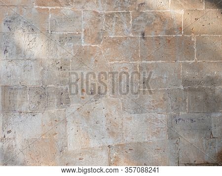 Cotrasts Of Medieval Wall With Renewal Places. Stony Wal From Marble And Sandstoen Blocks. Medieval 