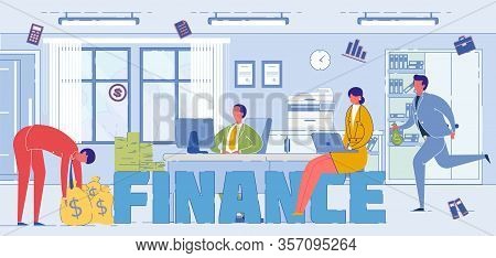 Finance System Specialists Word Concept Banner. Investment Experts Earning Money Cartoon Characters.