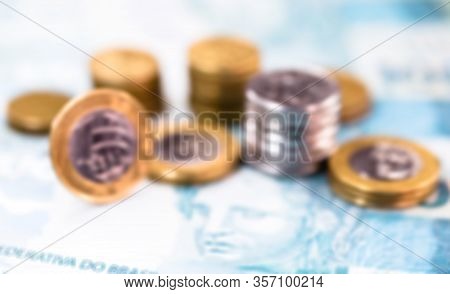 Unfocused Image For Image Background Use. Dob Rasil Money, Market Concept Or Investment In Brazil.