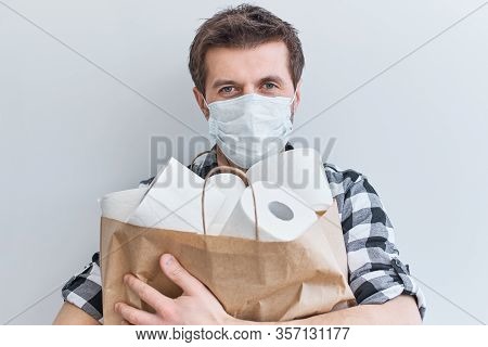 Buying Panic For Home Quarantine Due To Coronavirus. Stay At Home For Covid-19 Protection Concept. M