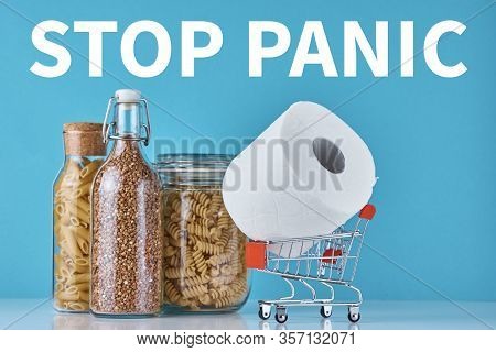 Consumer Buying Panic About Coronavirus Covid-19 Concept. Toilet Paper Roll In Shopping Trolley, Pas
