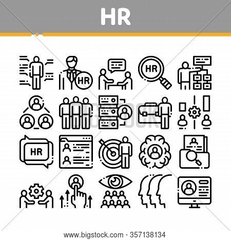 Hr Human Resources Collection Icons Set Vector. Hr Management And Research, Strategy And Interview, 
