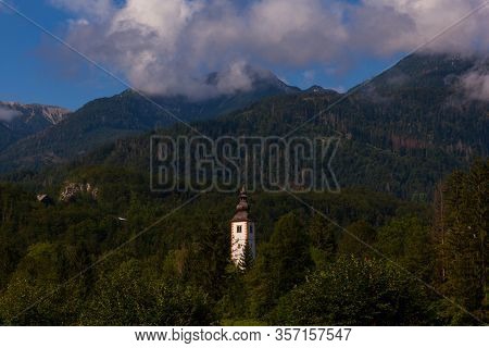 Bell Tower Of St John The Baptist Church In Bohinj, Slovenia