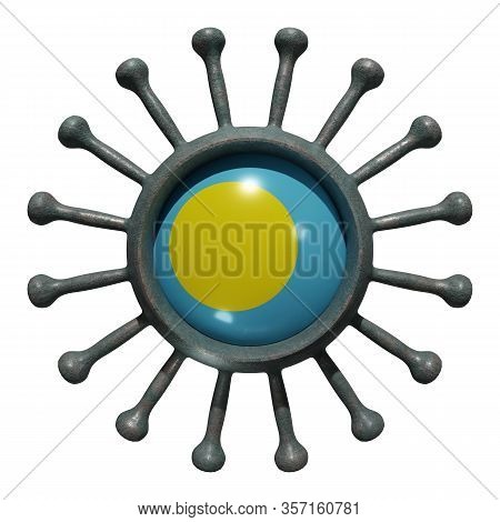 3d Rendering Of A National Palau Flag Over A Virus Covid19. Concept Of The Fight Of The Countries Vs