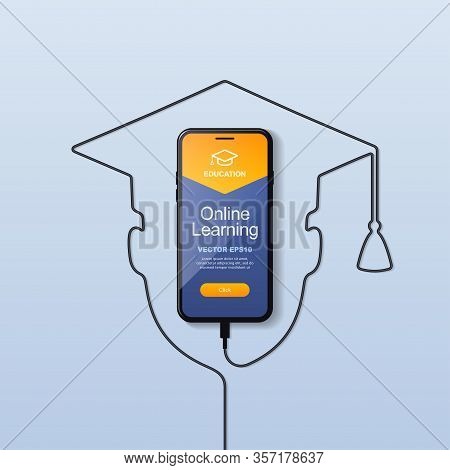 The Smartphone Is Charging Via Usb Wire. The Interface Of The Website Or Application For Online Lear