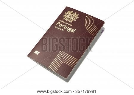 Portuguese Foreign Passport On A White Background, Close-up.