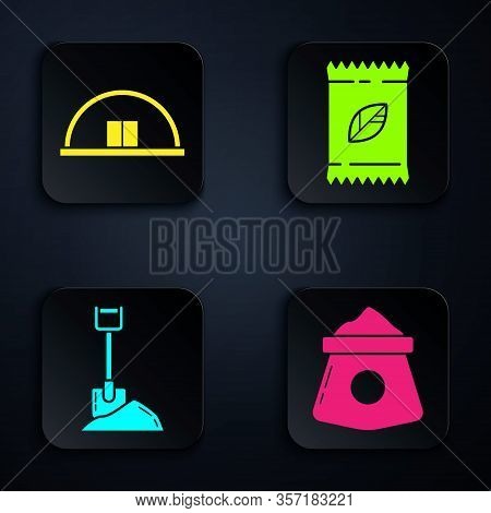 Set Bag Of Flour, Hangar, Shovel In The Ground And A Pack Full Of Seeds Of A Specific Plant. Black S