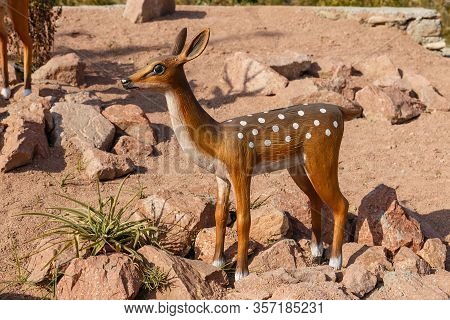 Katta Turk, Uzbekistan - October 18, 2019: Statue Of A Young Sika Deer On The Side Of The Road In Da