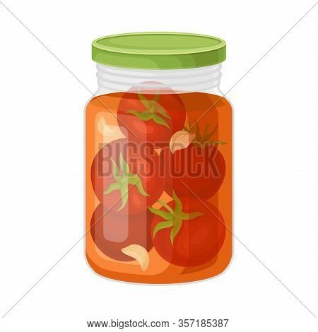 Glass Jar With Brined Tomatoes Vector Illustration