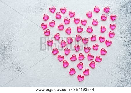 Big Heart Made Of Pink Hearts On A White Background