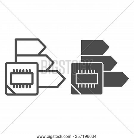 Microchip Power Chart Line And Solid Icon. Energy Consumption, Chip And Arrows Symbol, Outline Style