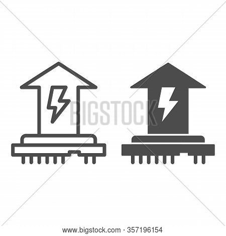 Cpu Power Consumption Line And Solid Icon. Microchip And Up Arrow With Energy Symbol, Outline Style 