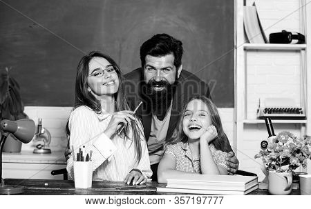 Individual Approach. Tutor For Excellence. Extra Classes. Gifted Child. Little Girl Studying With Te