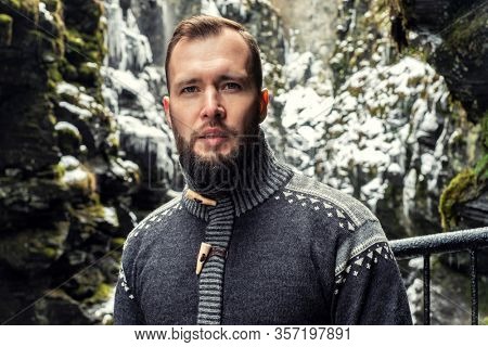 Tourist in Bordalsgjelet gorge in Voss, Norway.