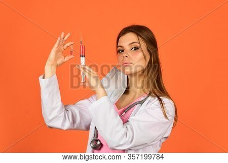 Anesthesia Injections. Nurse With Syringe. Painless Medical Procedures. Adorable Woman Making Inject