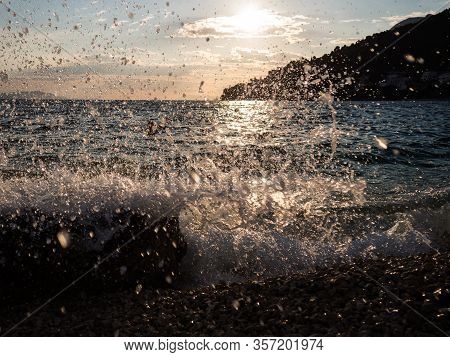 Sunset Over The Mediterranean Sea In Drvenik, Croatia