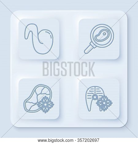 Set Line Fried Chicken Wing, Steak Meat In Frying Pan, Fresh Frozen Steak Meat And Fresh Frozen Fish