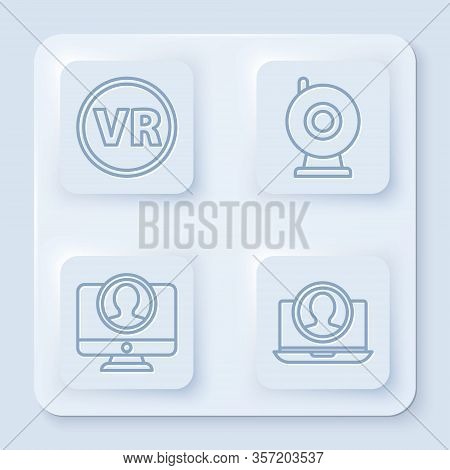 Set Line Virtual Reality Glasses, Web Camera, Create Account Screen And Create Account Screen. White
