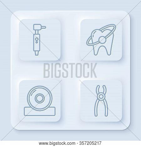 Set Line Tooth Drill, Tooth Whitening Concept, Otolaryngological Head Reflector And Dental Pliers. W
