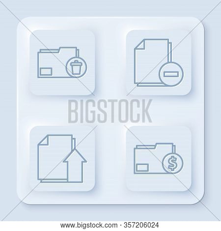 Set Line Delete Folder, Document With Minus, Upload File Document And Finance Document Folder. White