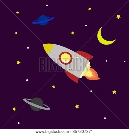 Illustration Vector Graphic Of Rocket In The Sky. Good For Children Book